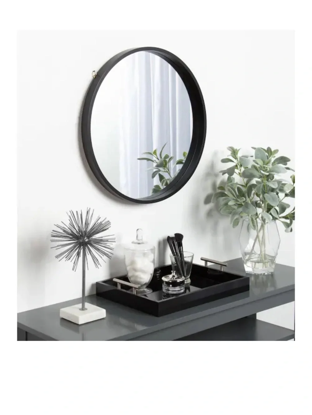 Round Black Wall Mirror - Sleek Modern Home Mirror. 22” Diameter